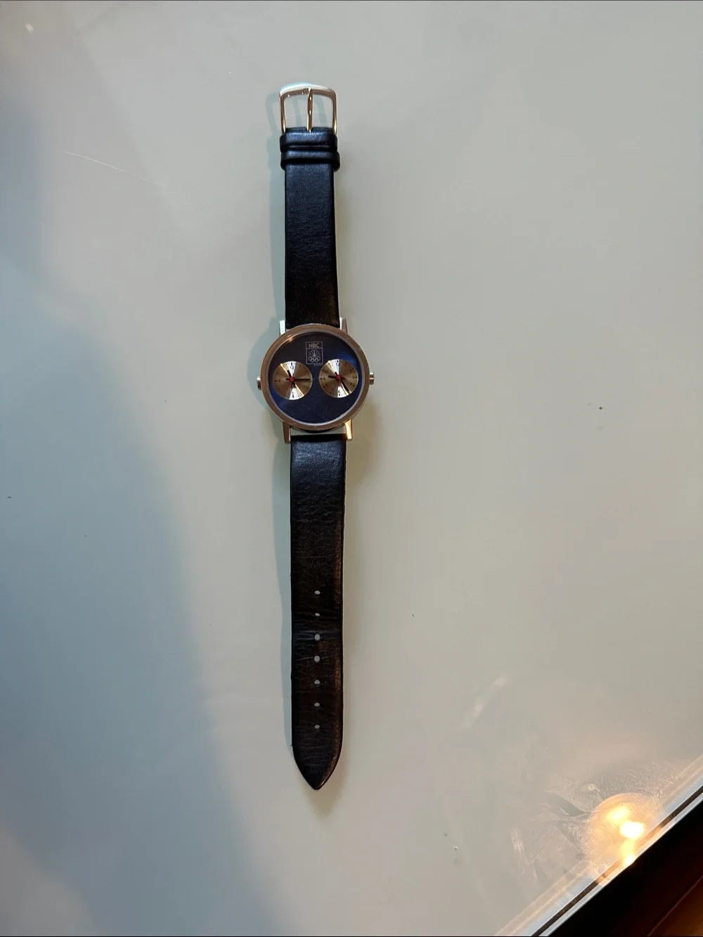 Men's NBC 2000 Sydney Olympics Watch Black Leather Strap with Navy Dial